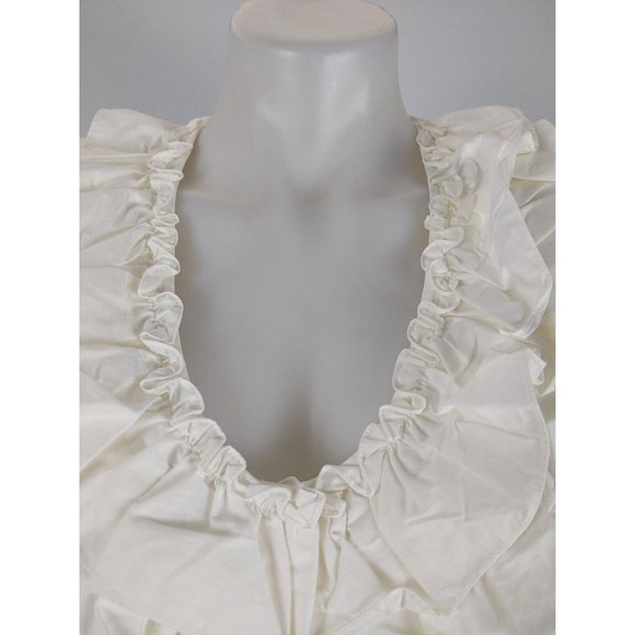 Meredith Women's Top Size 10 Ivory Long Sleeve Button Front Blouse Ruffle NEW - Picture 6 of 13